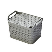 Strata Urban Grey Plastic Stackable Storage basket & Lid (H)29cm (W)30cm (D)43.5cm