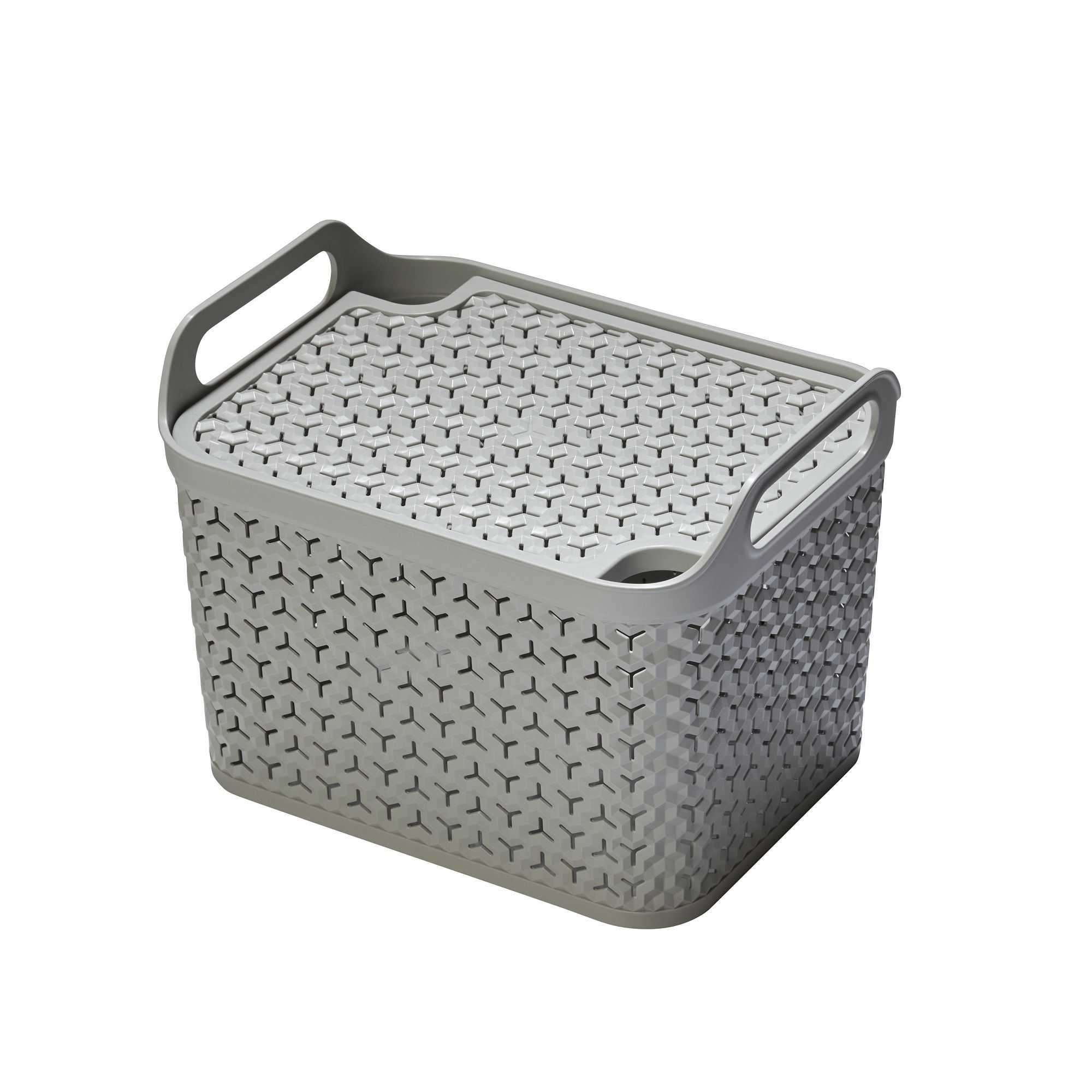 Strata Urban Grey Plastic Stackable Storage basket & Lid (H)29cm (W)30cm (D)43.5cm