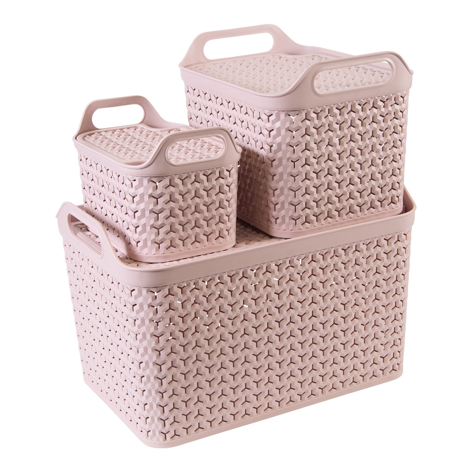 Strata Urban Pink Plastic Large Stackable Storage basket & Lid (H)29cm (W)30cm (D)43.5cm