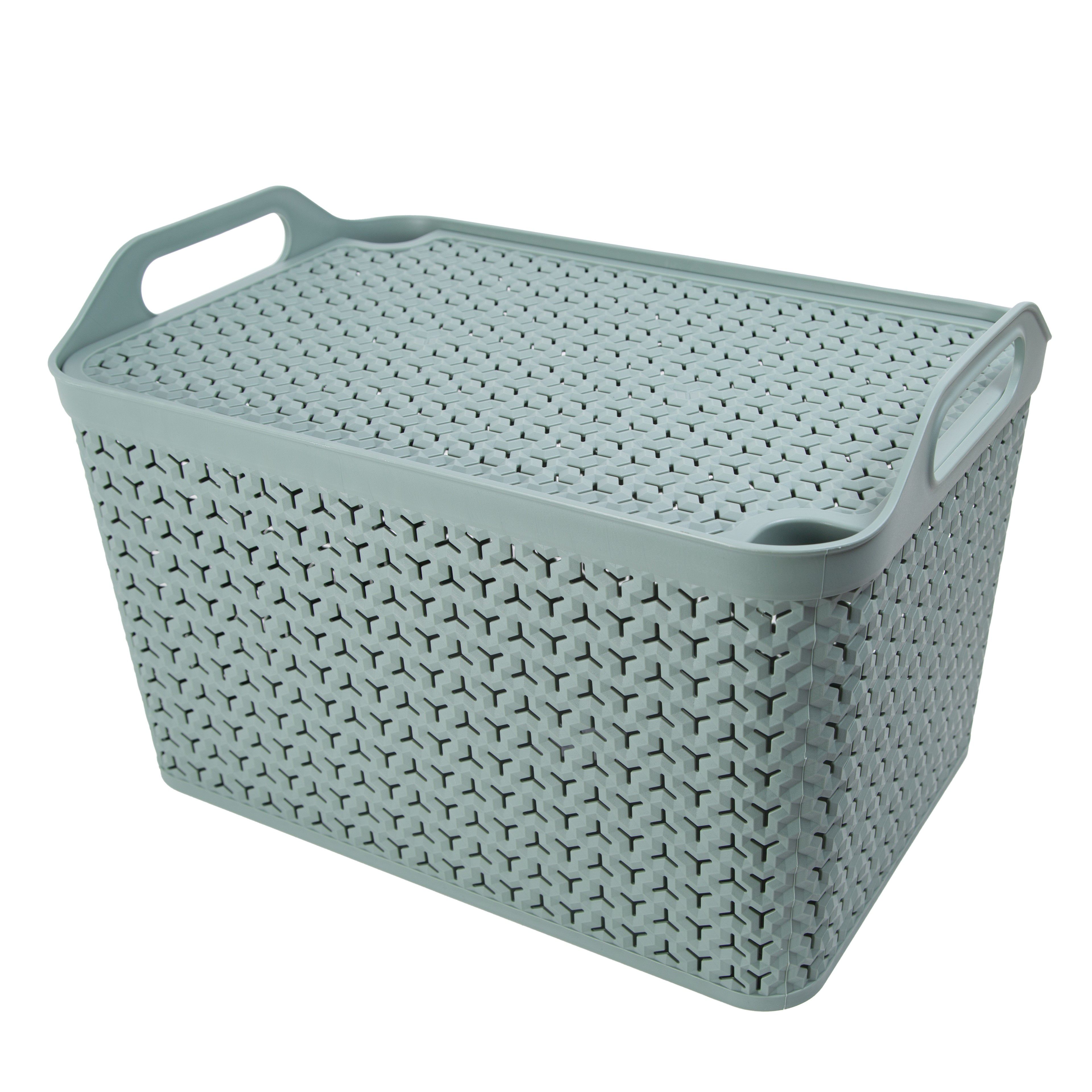 Strata Urban Sage green Plastic Large Stackable Storage basket Lid H 29cm W 30cm D