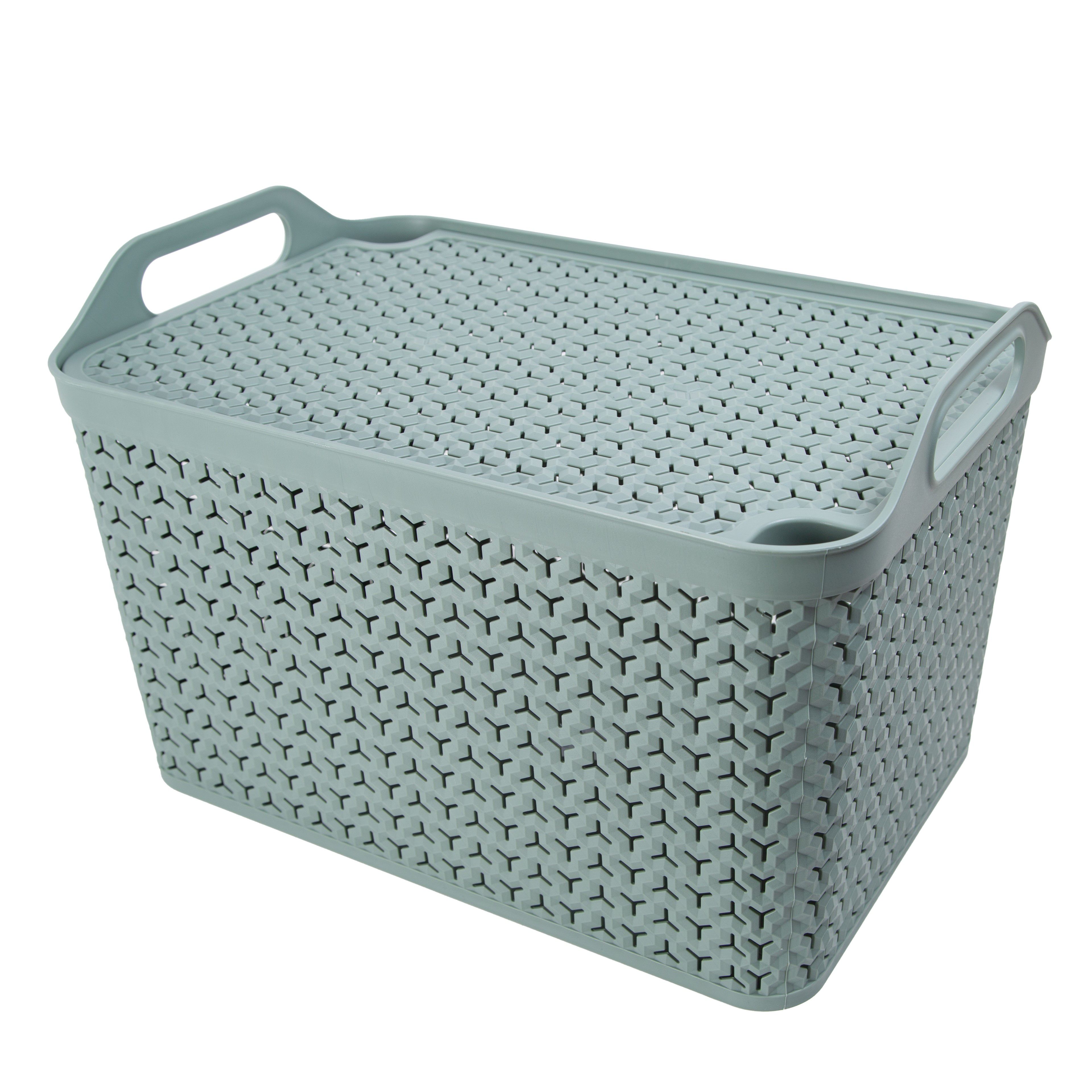 Strata Urban Sage green Plastic Large Stackable Storage basket & Lid (H)29cm (W)30cm (D)43.5cm