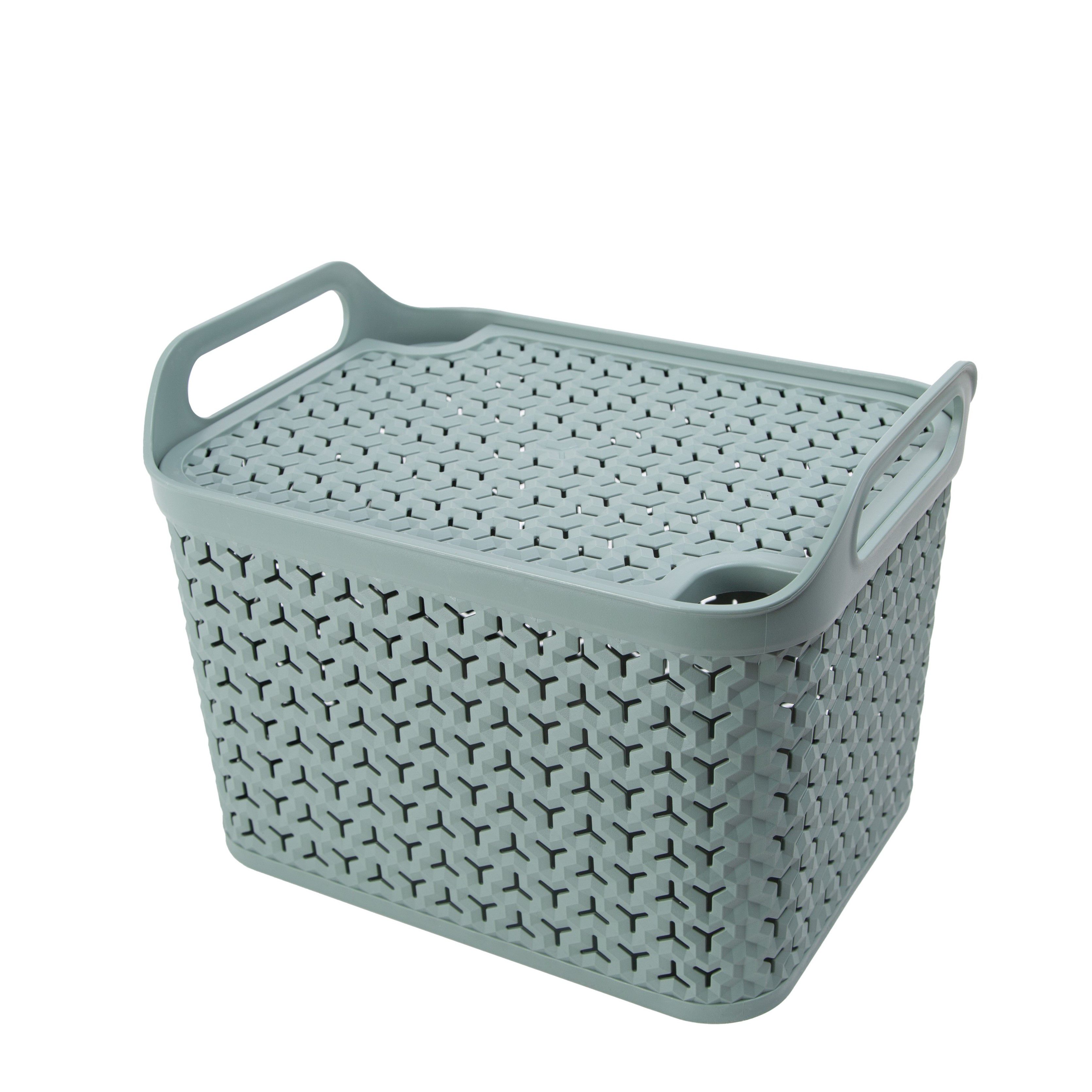 Strata Urban Sage green Plastic Medium Stackable Storage basket & Lid (H)23cm (W)23.5cm (D)30.5cm