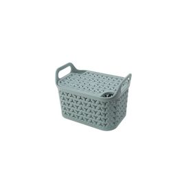 Strata Urban Sage green Plastic Small Stackable Storage basket & Lid (H)16.5cm (W)16.5cm (D)24cm