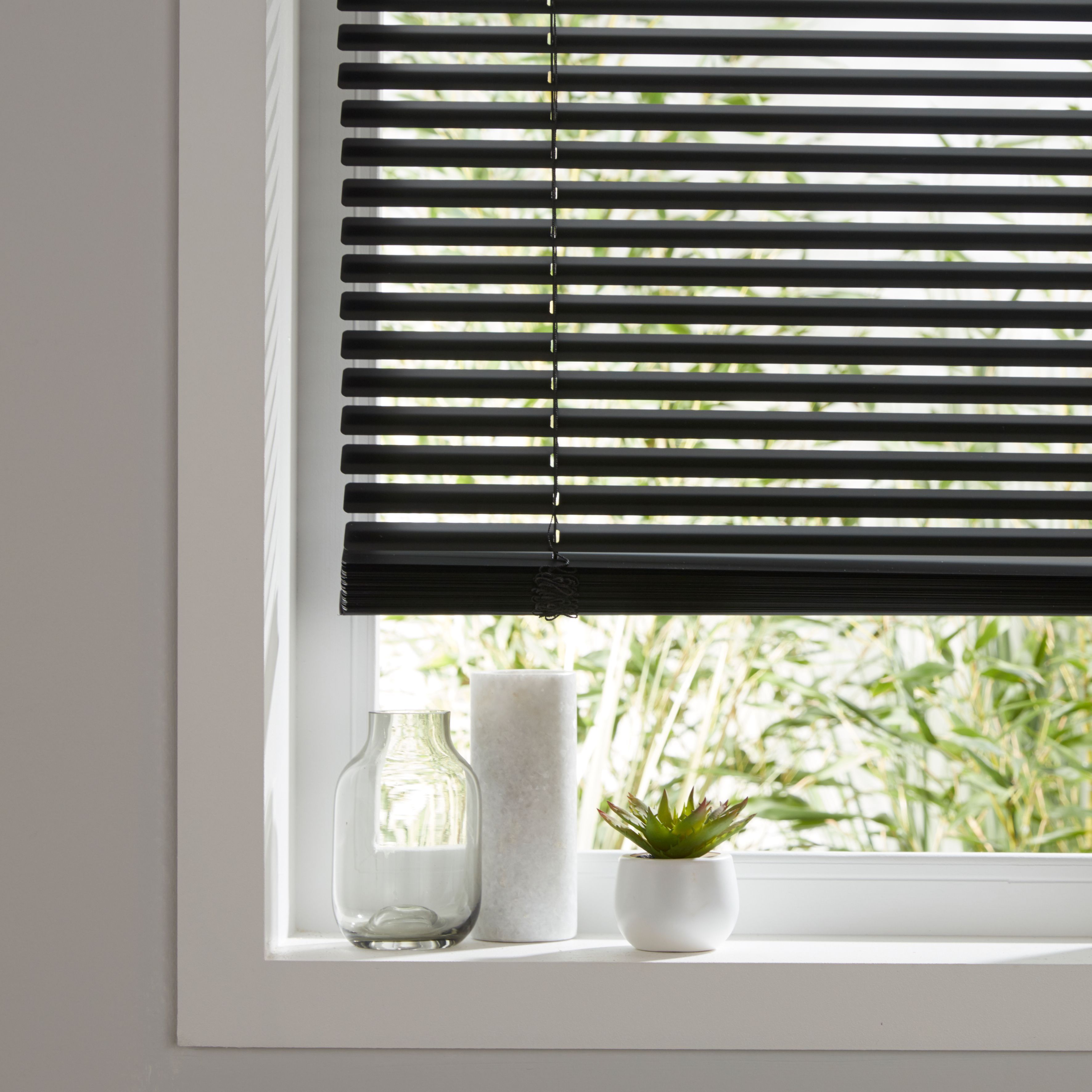 black venetian blinds