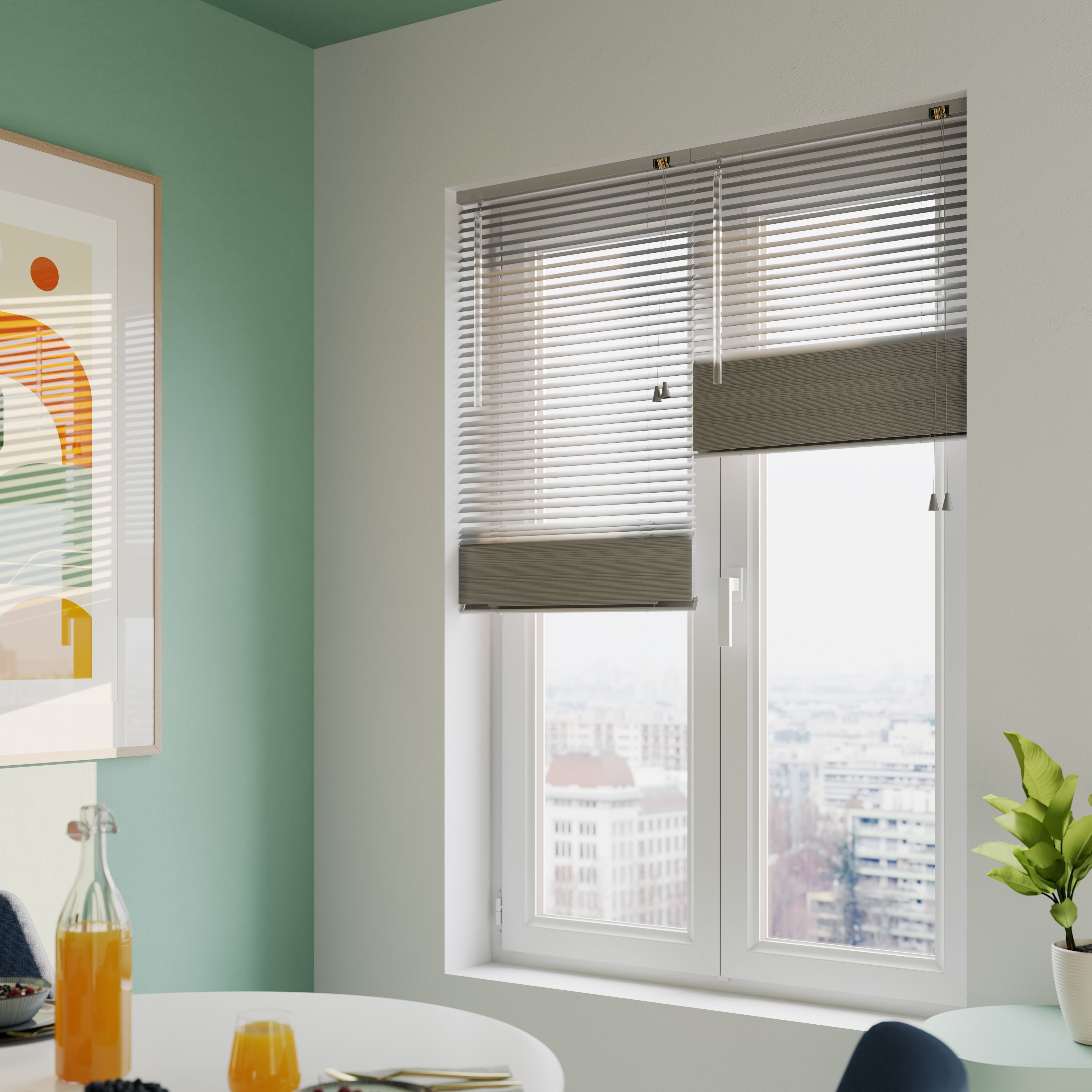 Studio Grey Nickel effect Aluminium Venetian Blind (W)90cm (L)180cm