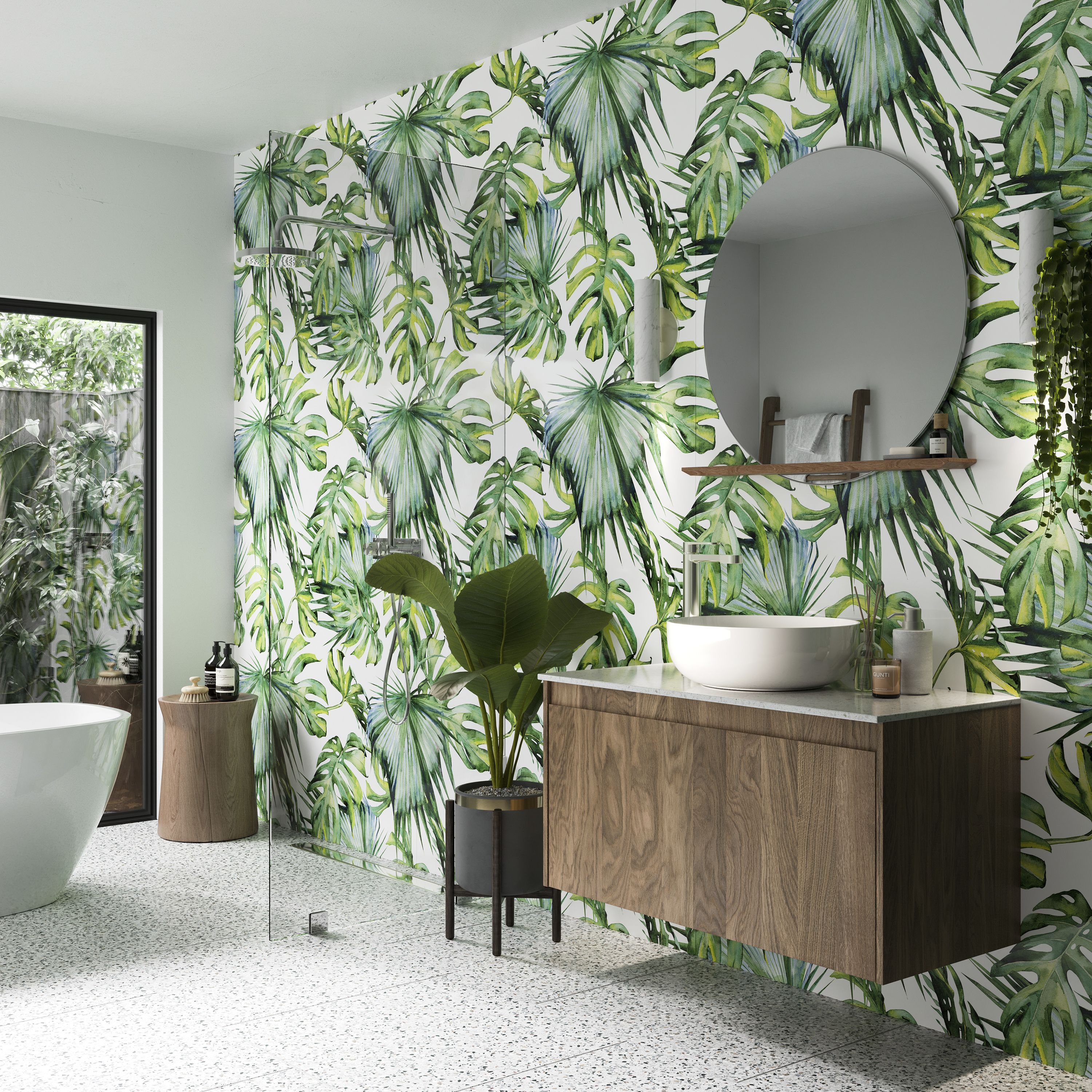 Stylepanel Gloss Green Botanic Acrylic Bathroom Decorative panel (H ...