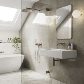 Stylepanel Gloss Grey Oro stone Metallic effect Laminated Bathroom Decorative panel (H)2440mm (W)1200mm