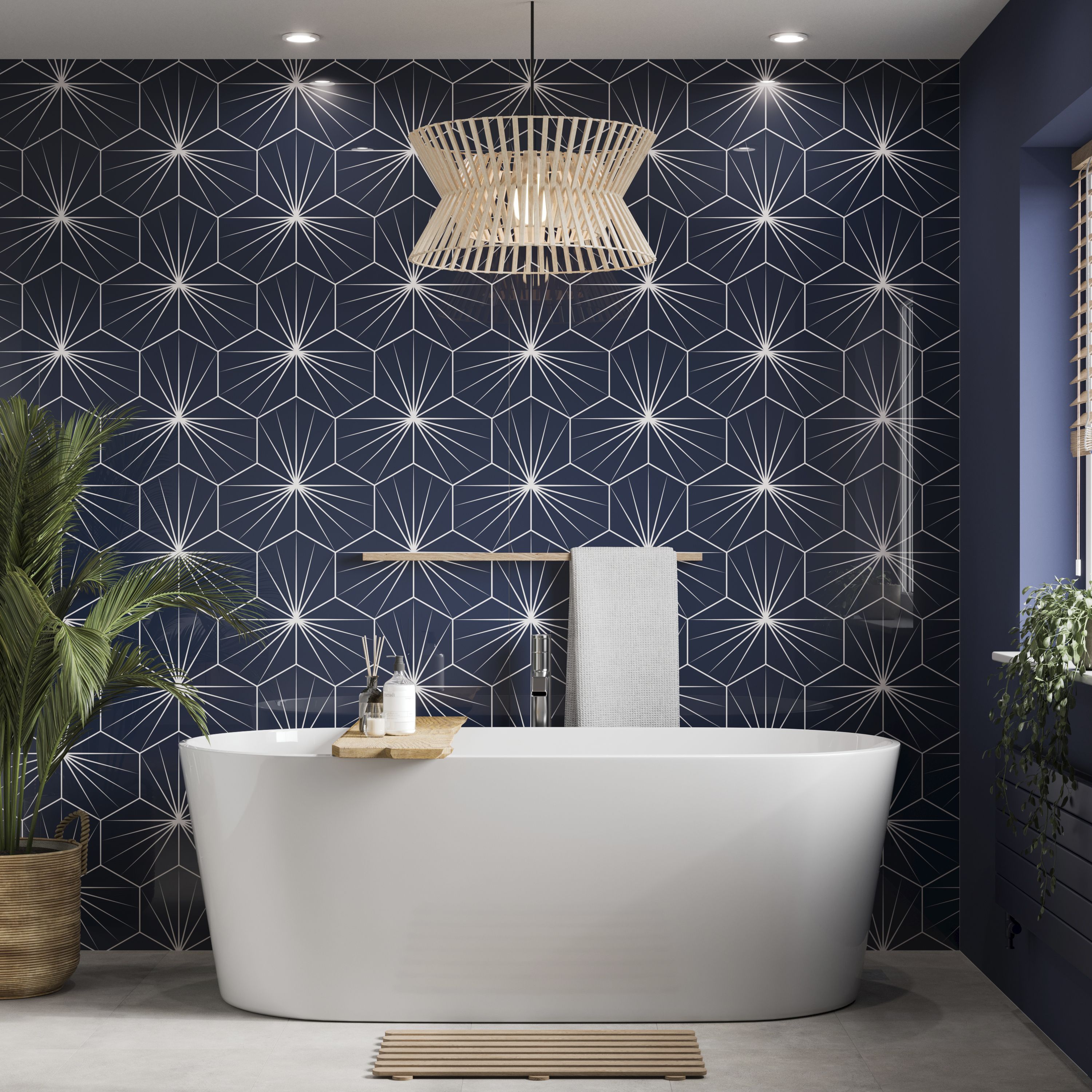 Stylepanel Gloss Navy Star dream Acrylic Straight Bathroom Decorative wall panel (H)2400mm x (W ...