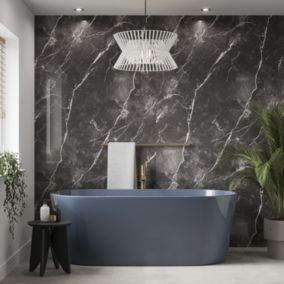 Stylepanel Matt Black & white Pietra Marble effect Laminated Bathroom Decorative panel (H)2440mm (W)1179mm