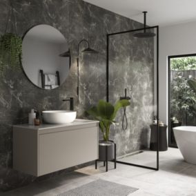 Stylepanel Matt Black & white Soapstone Marble effect Laminated Bathroom Decorative panel (H)2440mm (W)1200mm