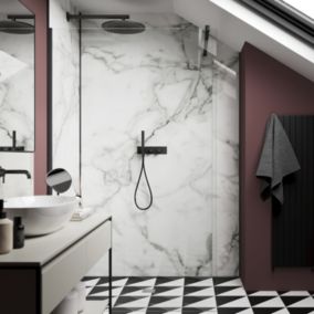 Stylepanel Matt White Blanco Marble effect Laminated Bathroom Decorative panel (H)2440mm (W)1179mm