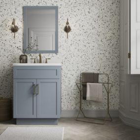 Stylepanel Matt White & blue Terrazzo Laminated Bathroom Decorative panel (H)2440mm (W)1179mm