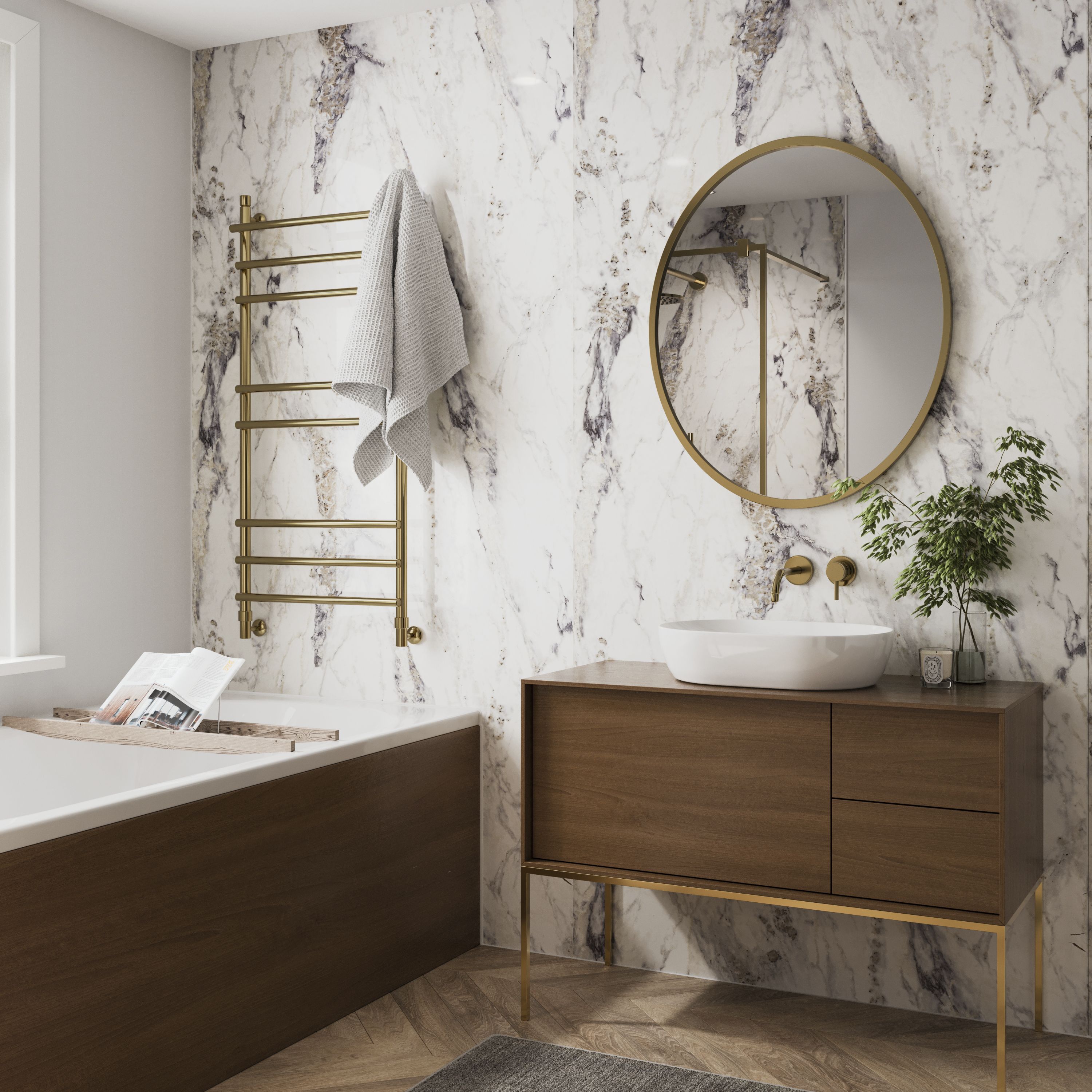 Stylepanel Matt White Milano Marble effect Laminated Bathroom ...