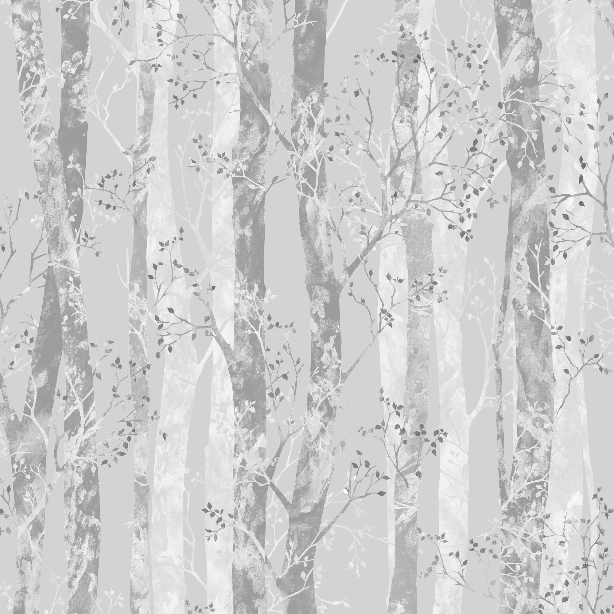 Sublime Dappled trees Silver Smooth Wallpaper Sample