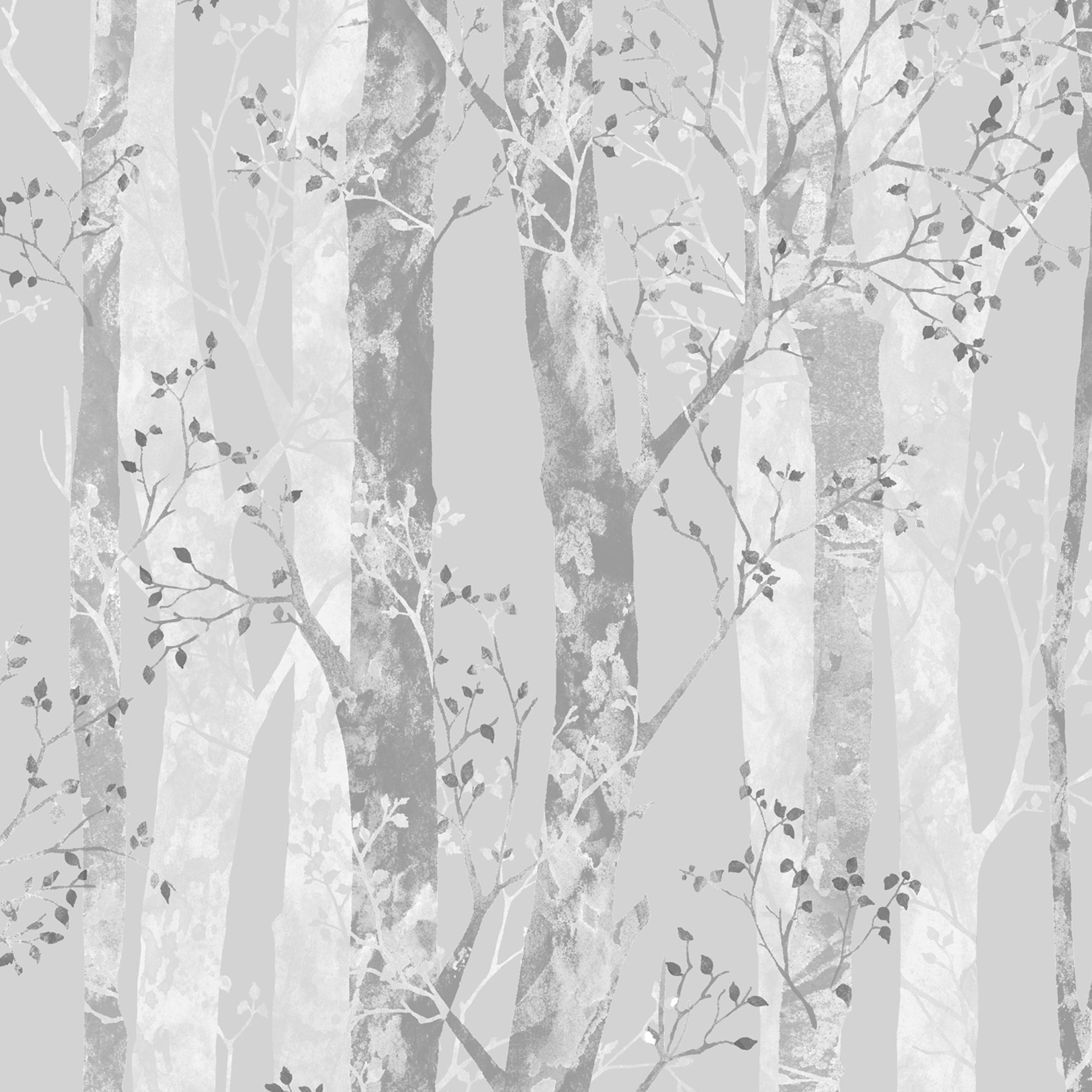 Sublime Dappled trees Silver Smooth Wallpaper Sample