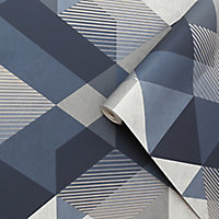 Sublime Decadence Navy Geometric Smooth Wallpaper