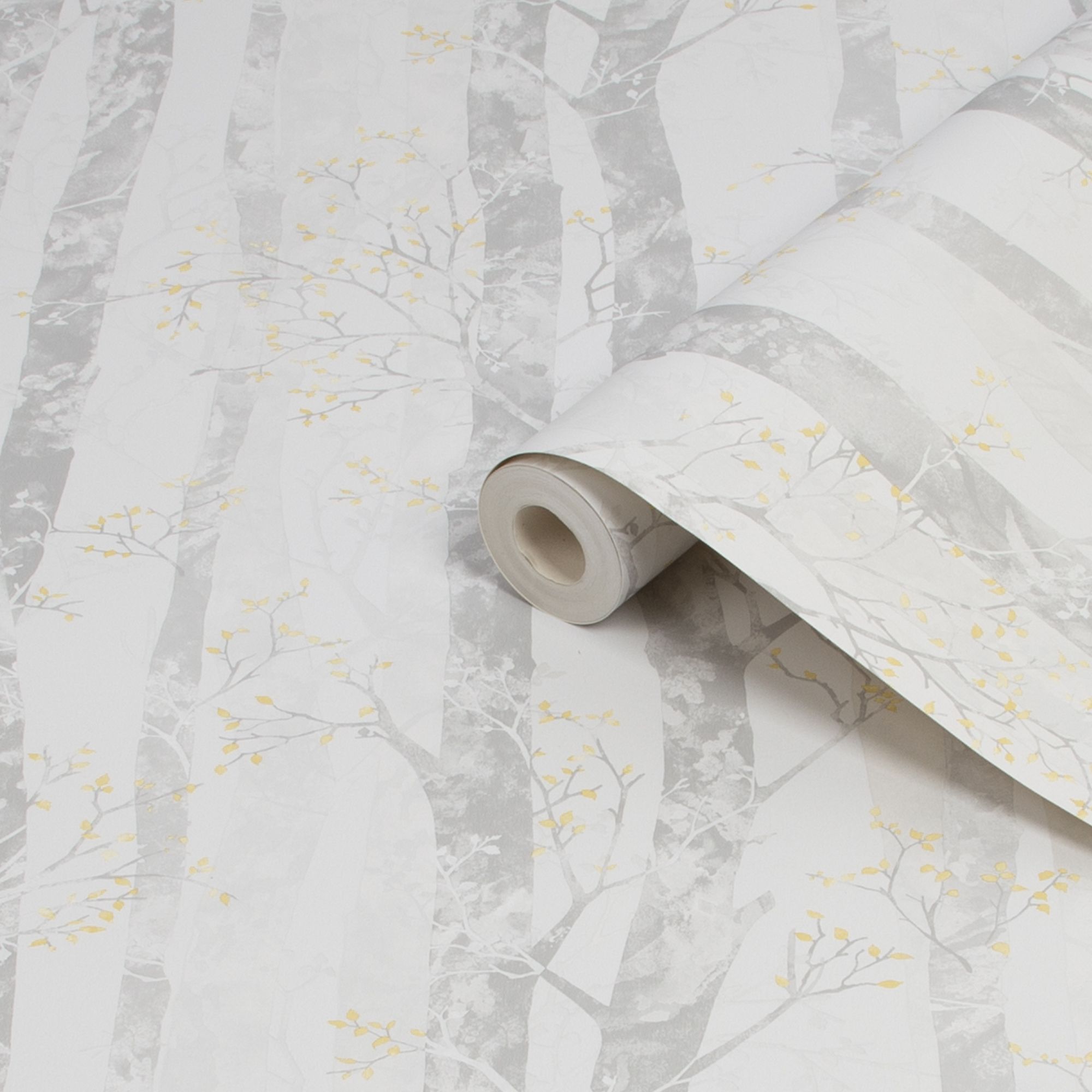 Sublime Grey & ochre Dappled trees Smooth Wallpaper | DIY at B&Q