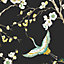 Sublime Japan Black & green Floral Smooth Wallpaper