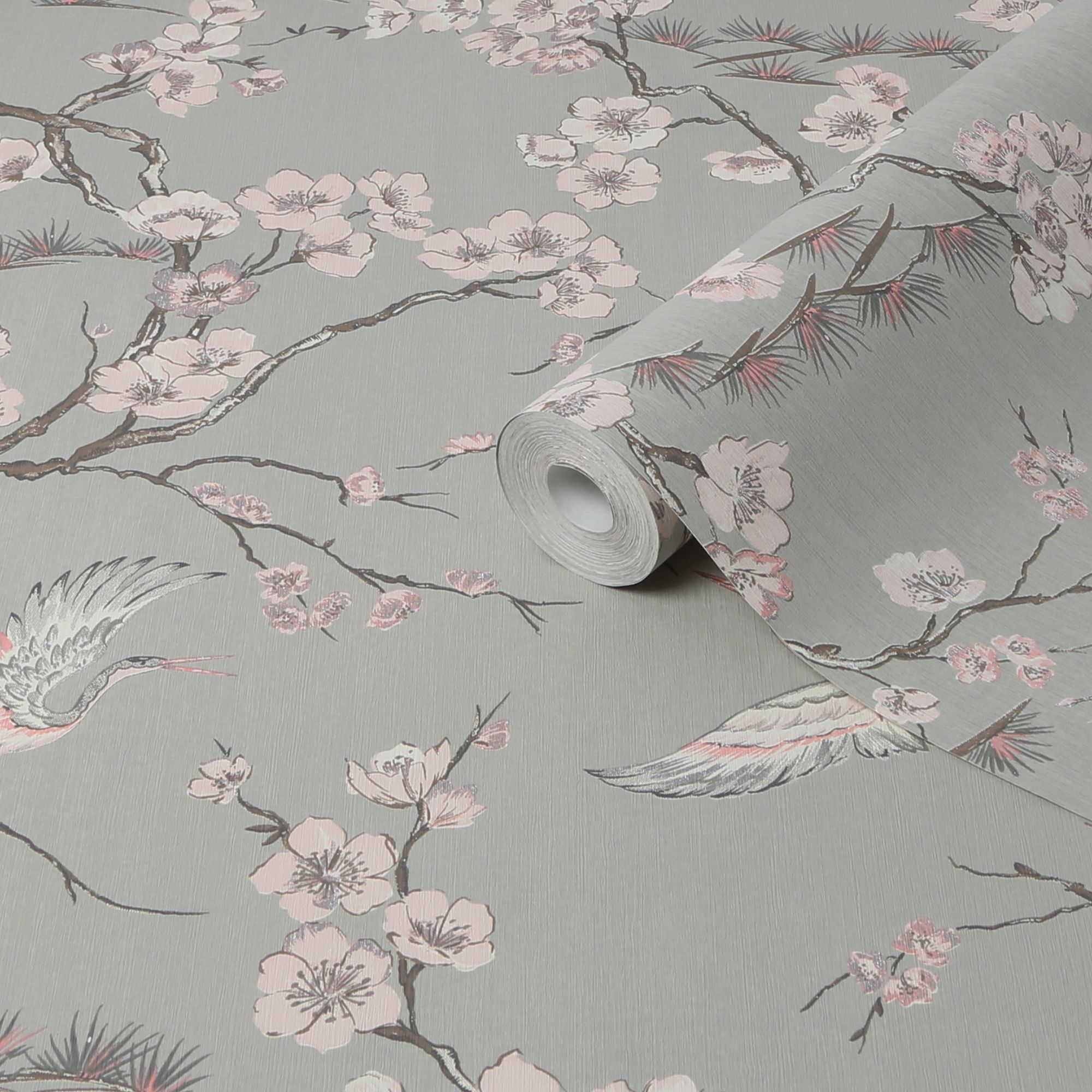 Sublime Japan Grey & pink Metallic effect Smooth Wallpaper