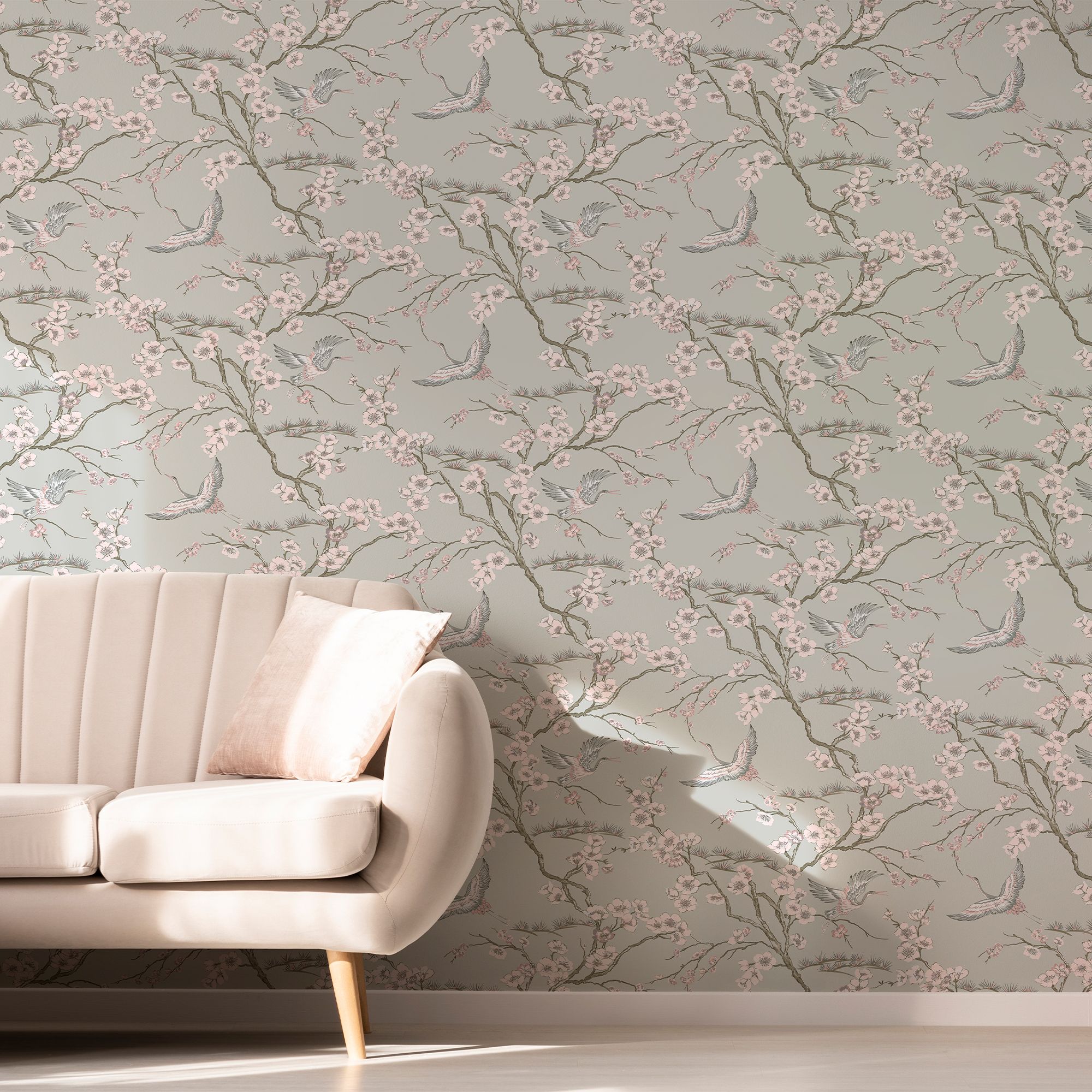 Sublime Japan Grey & pink Metallic effect Smooth Wallpaper