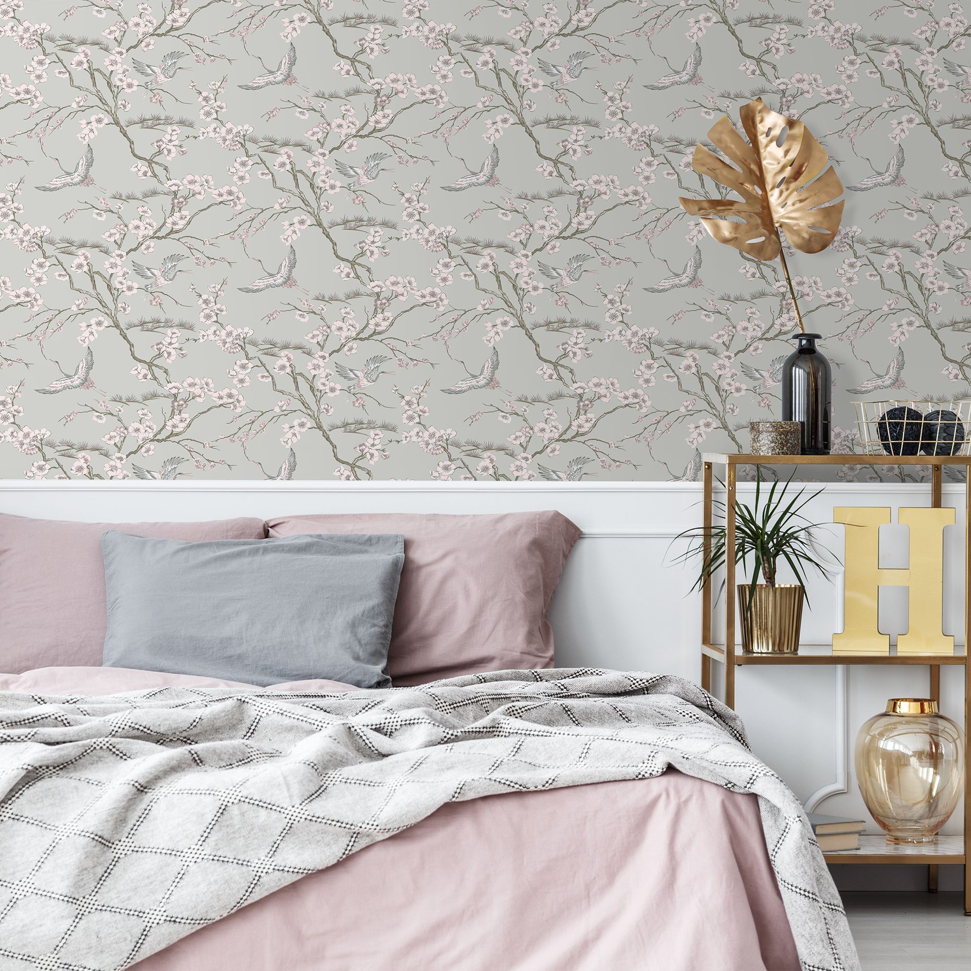 Sublime Japan Grey & pink Metallic effect Smooth Wallpaper