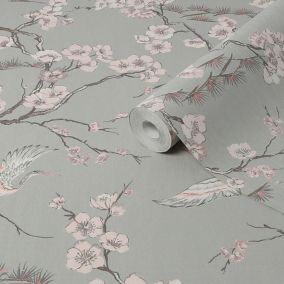 Sublime Japan Grey & pink Smooth Wallpaper