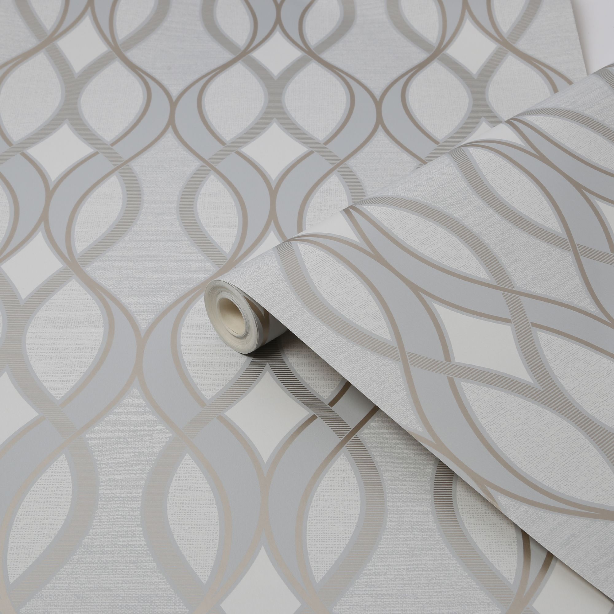 Sublime Light grey Ribbon geometric Smooth Wallpaper DIY at B&Q