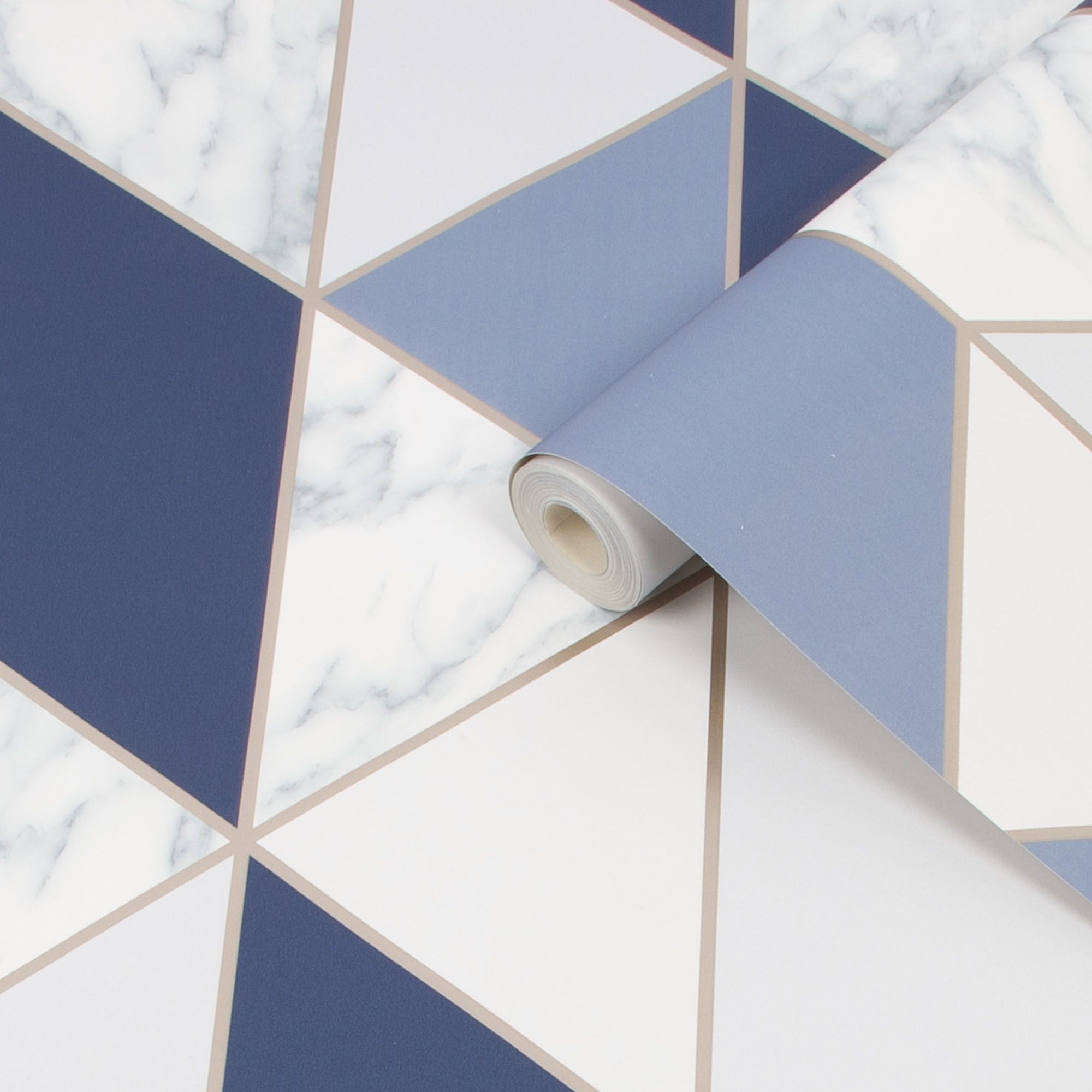 Sublime Marble Navy Metallic effect Geometric Smooth Wallpaper Sample