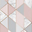 Sublime Marble Pink Geometric Metallic effect Smooth Wallpaper