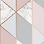 Sublime Marble Pink Geometric Metallic effect Smooth Wallpaper