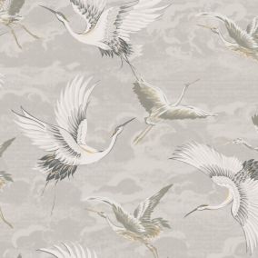 Sublime Neutral Birds Patterned Textured Wallpaper