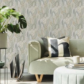 Sublime Patterned Sage Arty Leaves Embossed Wallpaper