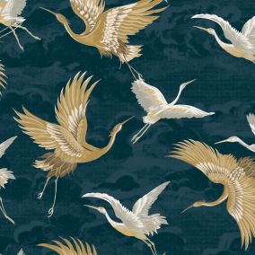 Sublime Petrol Birds Patterned Textured Wallpaper