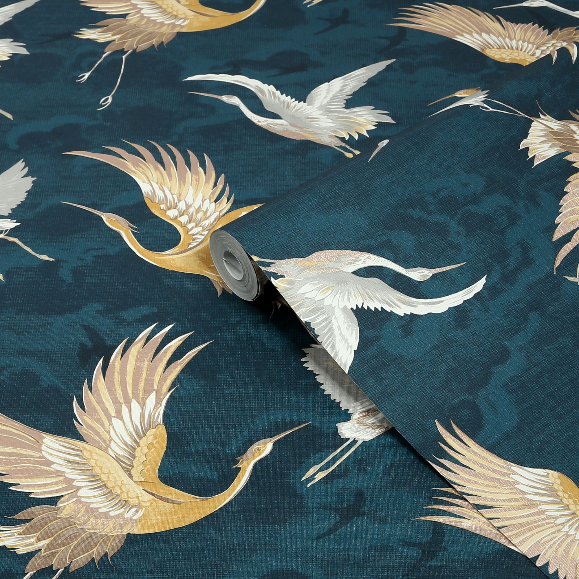 Sublime Petrol Birds Patterned Textured Wallpaper