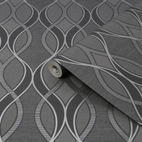 Sublime Ribbon geo Silver Smooth Wallpaper Sample