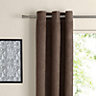 Suedine Chocolate Plain Unlined Eyelet Curtains (W)167cm (L)228cm, Pair