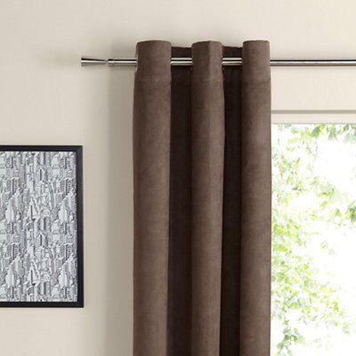 Suedine Chocolate Plain Unlined Eyelet Curtains (W)228cm (L)228cm, Pair ...