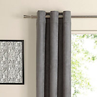 Suedine Concrete Plain Unlined Eyelet Curtains (W)117cm (L)137cm, Pair