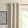 Suedine Ecru Plain Unlined Eyelet Curtains (W)117cm (L)137cm, Pair