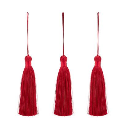Sun dried tomato red Glitter effect Fabric Tassel Decoration, Set of 3