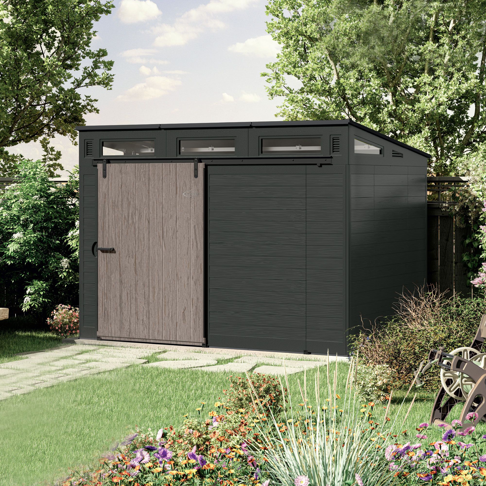 Suncast Woodland Vertical 7x10 ft Pent Iron Ore & Ash Resin Shed with ...