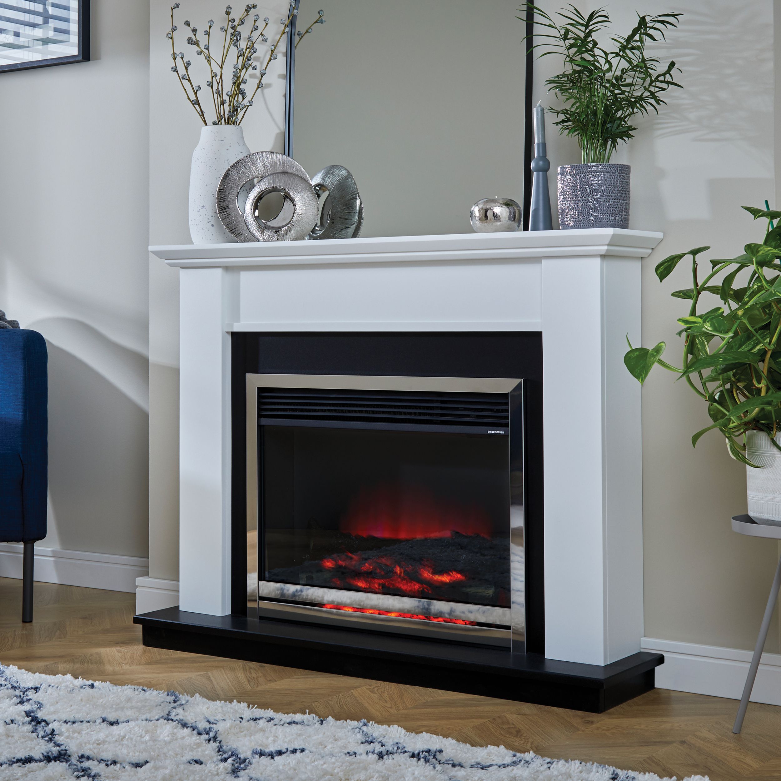 Suncrest Antigua White MDF & stainless steel Freestanding Electric fire suite