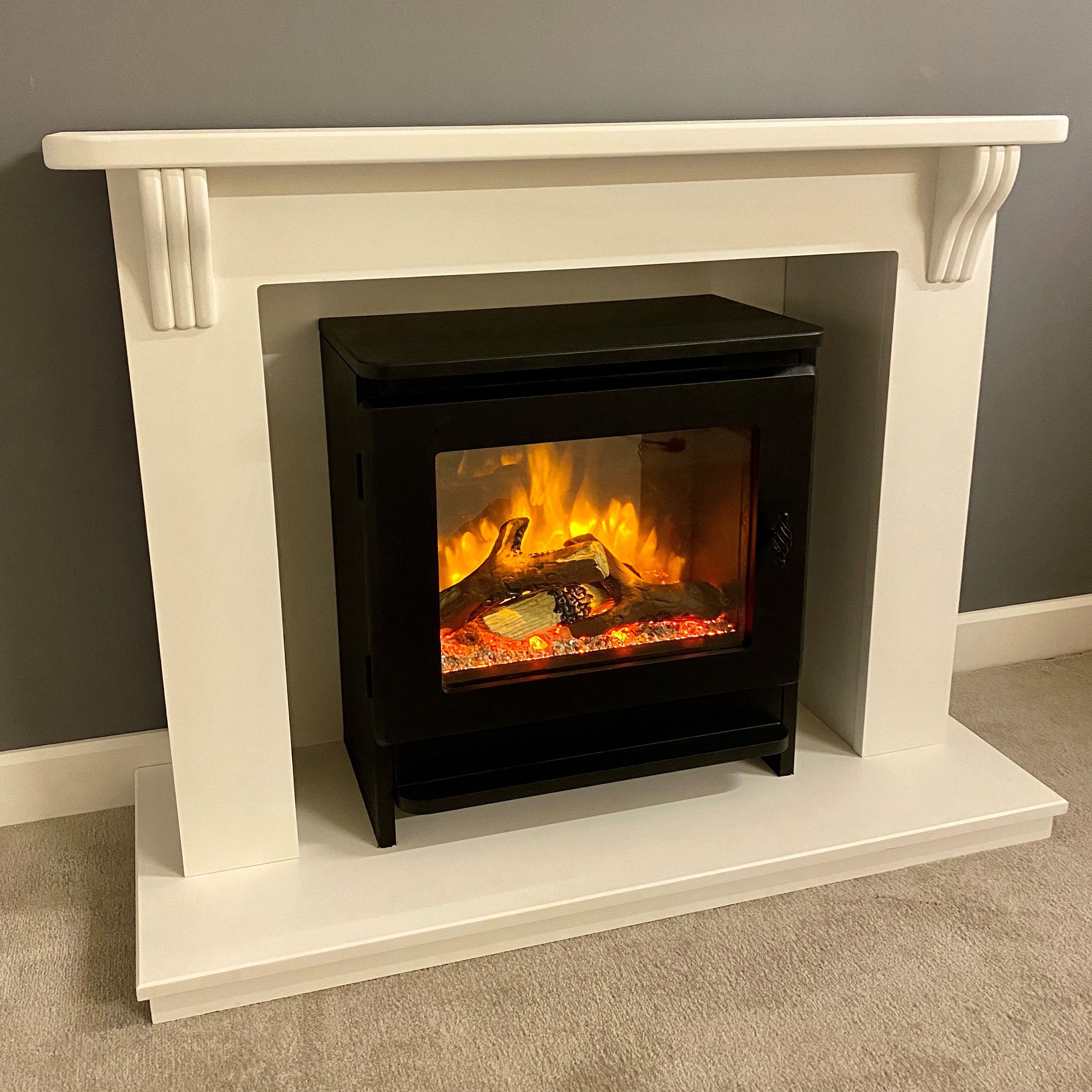 Suncrest Ashby White MDF & stainless steel Freestanding Electric fire suite