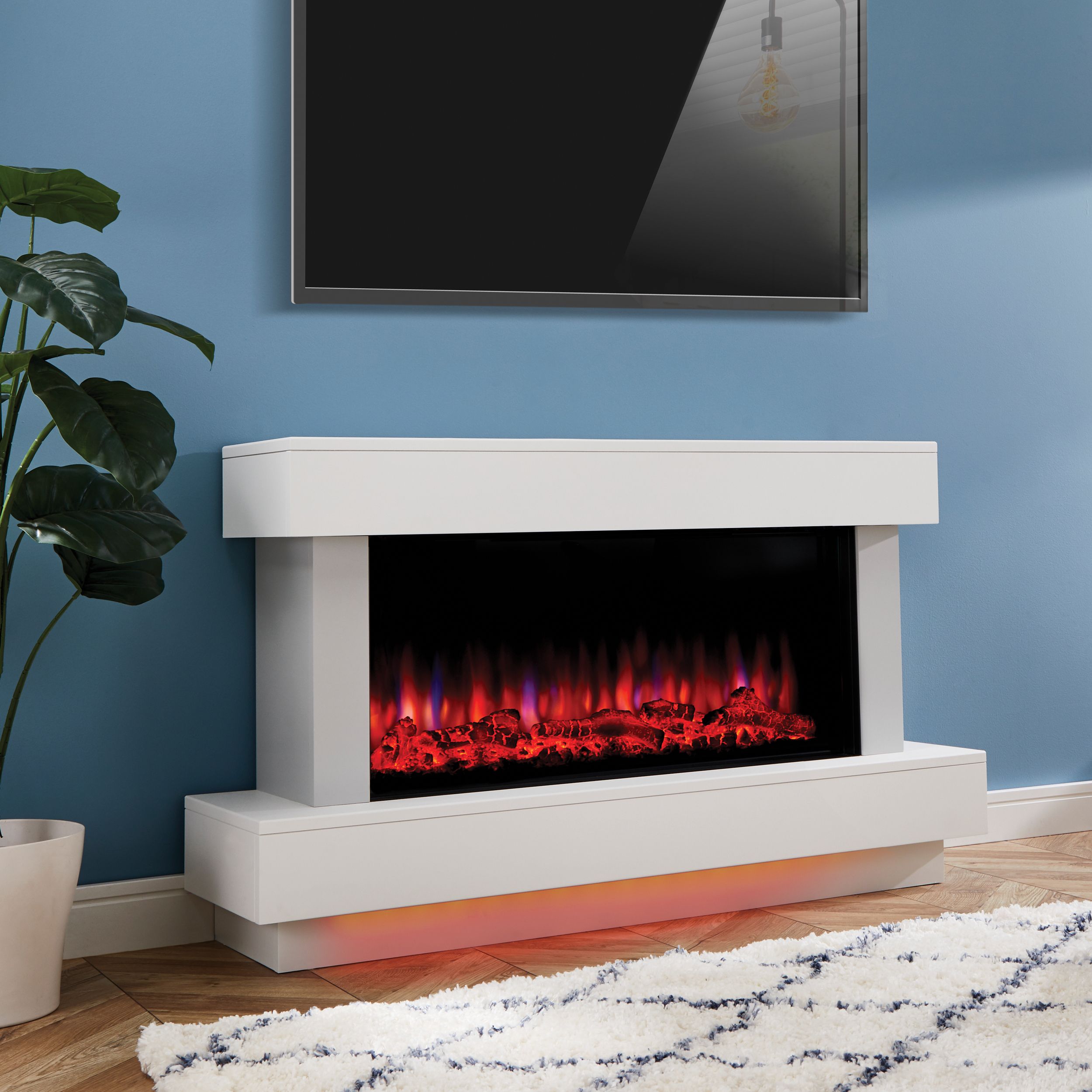 Suncrest Bourne White MDF & stainless steel Freestanding Electric fire suite