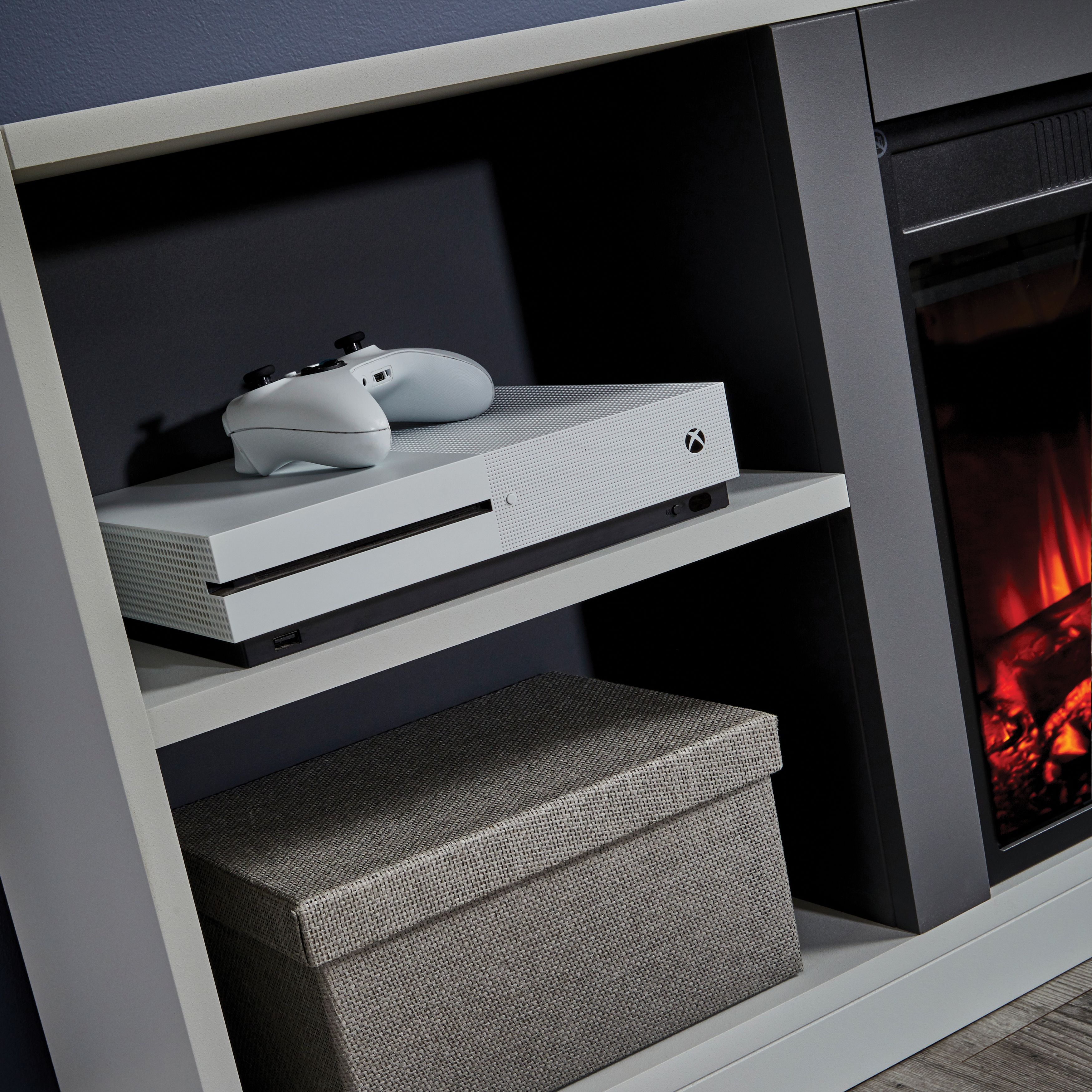 Suncrest Camden Grey Stone effect MDF & stainless steel Freestanding Electric fire suite