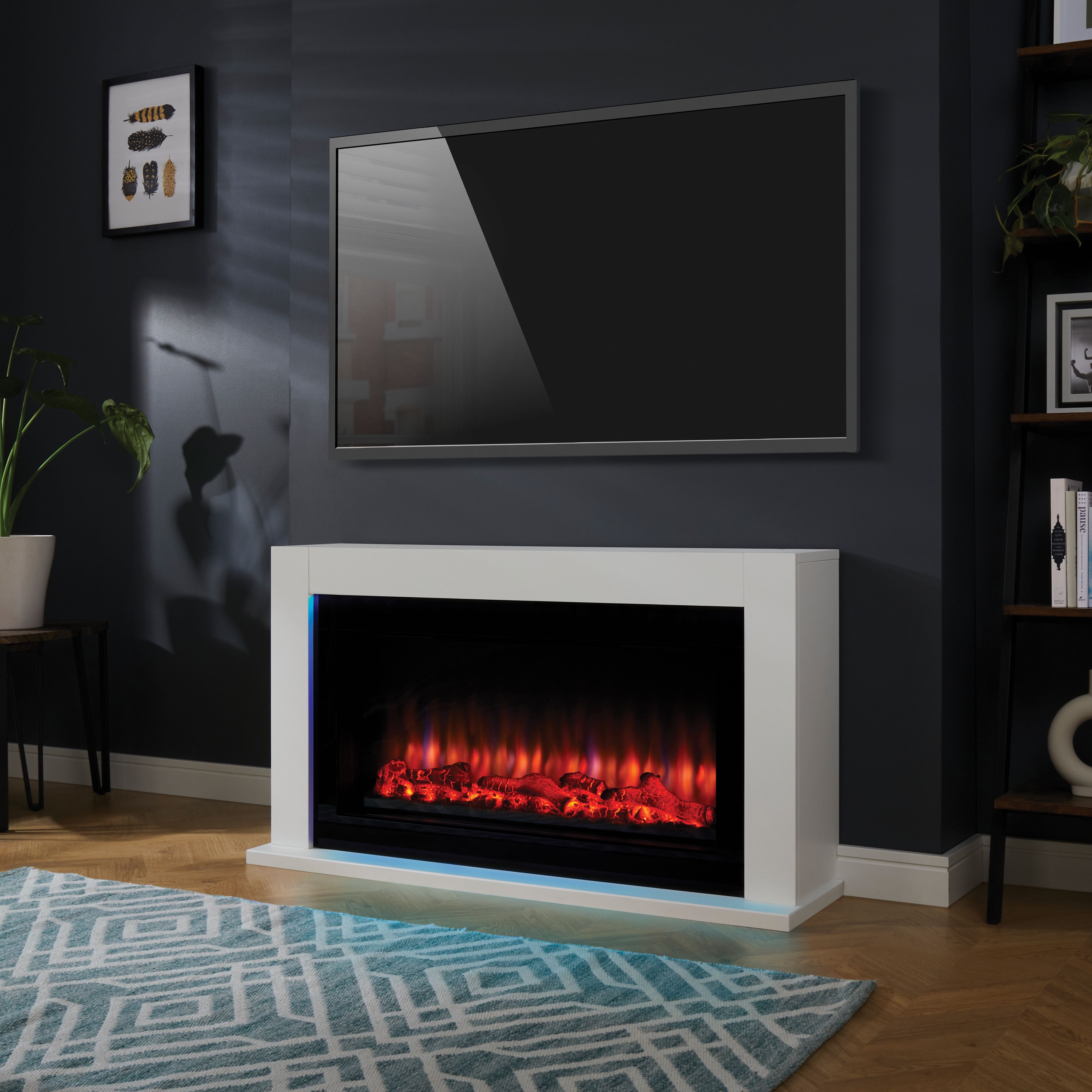 Suncrest Lumley-Ambience White MDF & stainless steel Freestanding Electric fire suite