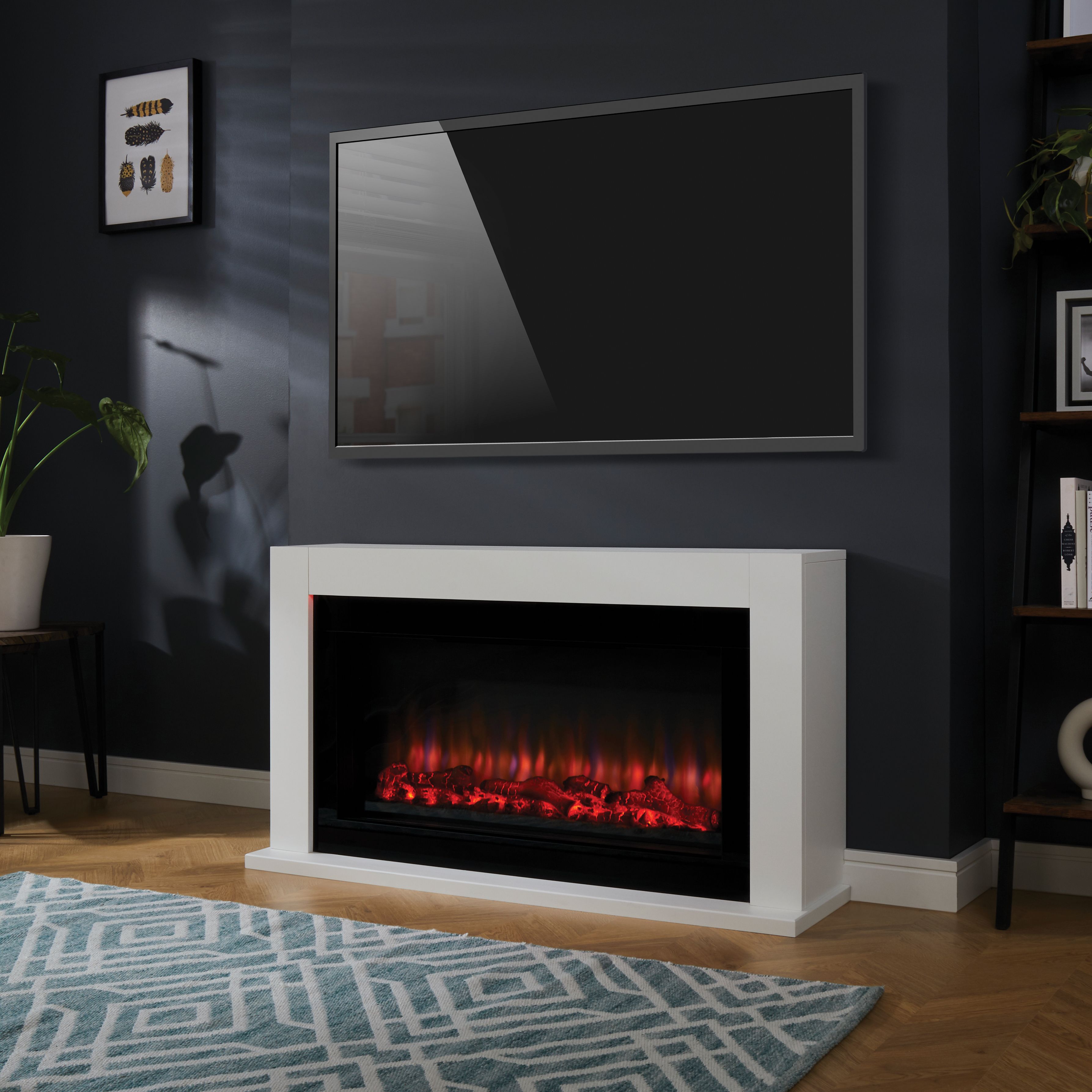 Suncrest Lumley White MDF & stainless steel Freestanding Electric fire suite