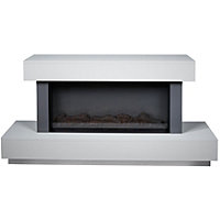 Suncrest Madison Grey & white Stone effect Glass, MDF & metal Freestanding Electric fire suite