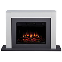 Suncrest Marlow Grey Stone effect MDF & stainless steel Freestanding Electric fire suite