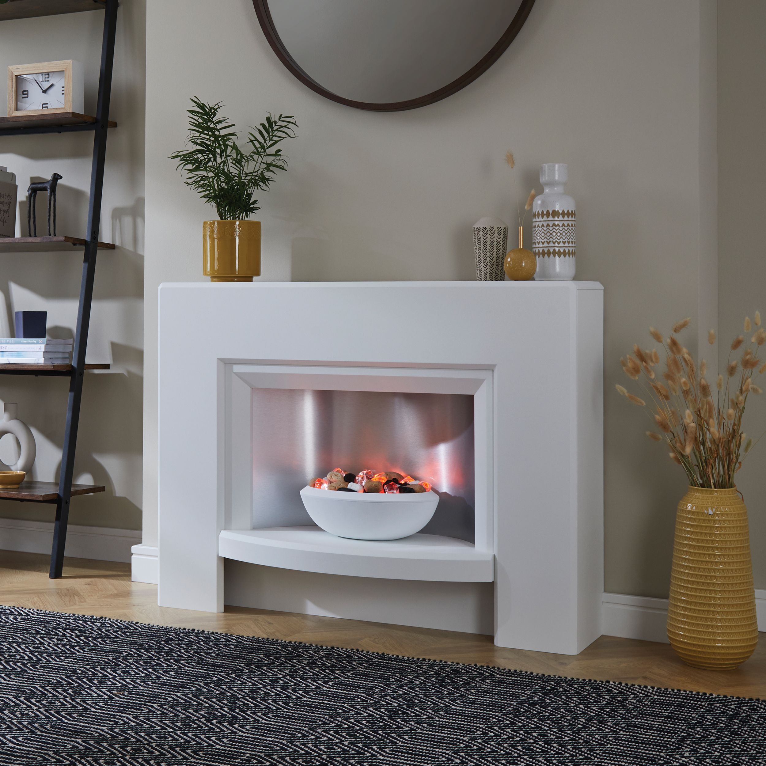 Suncrest Stockeld White MDF & stainless steel Freestanding Electric fire suite